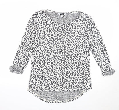 Next Womens White V-Neck Animal Print Cotton Pullover Jumper Size 10 - Leopard Pattern
