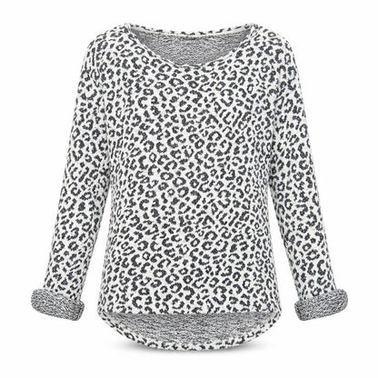 Next Womens White V-Neck Animal Print Cotton Pullover Jumper Size 10 - Leopard Pattern