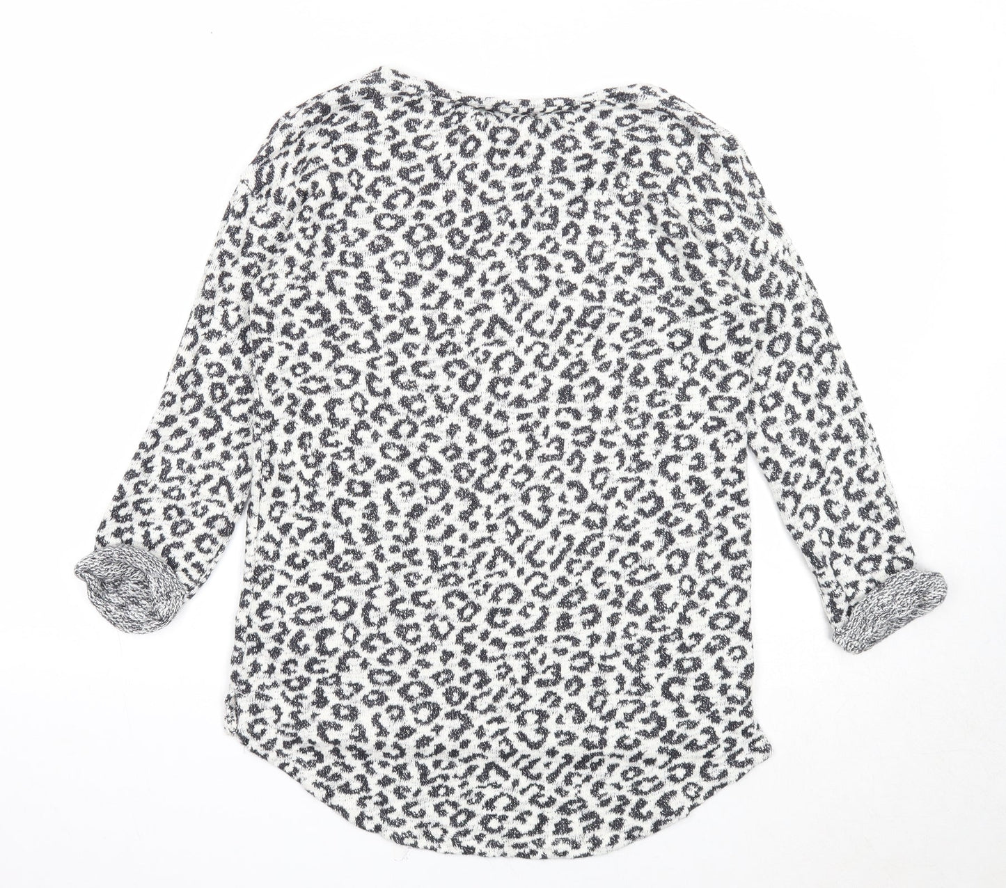 NEXT Womens White V-Neck Animal Print Cotton Pullover Jumper Size 10 - Leopard Pattern