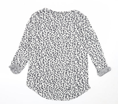 Next Womens White V-Neck Animal Print Cotton Pullover Jumper Size 10 - Leopard Pattern