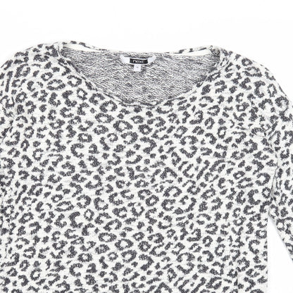 Next Womens White V-Neck Animal Print Cotton Pullover Jumper Size 10 - Leopard Pattern