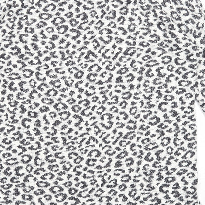 Next Womens White V-Neck Animal Print Cotton Pullover Jumper Size 10 - Leopard Pattern