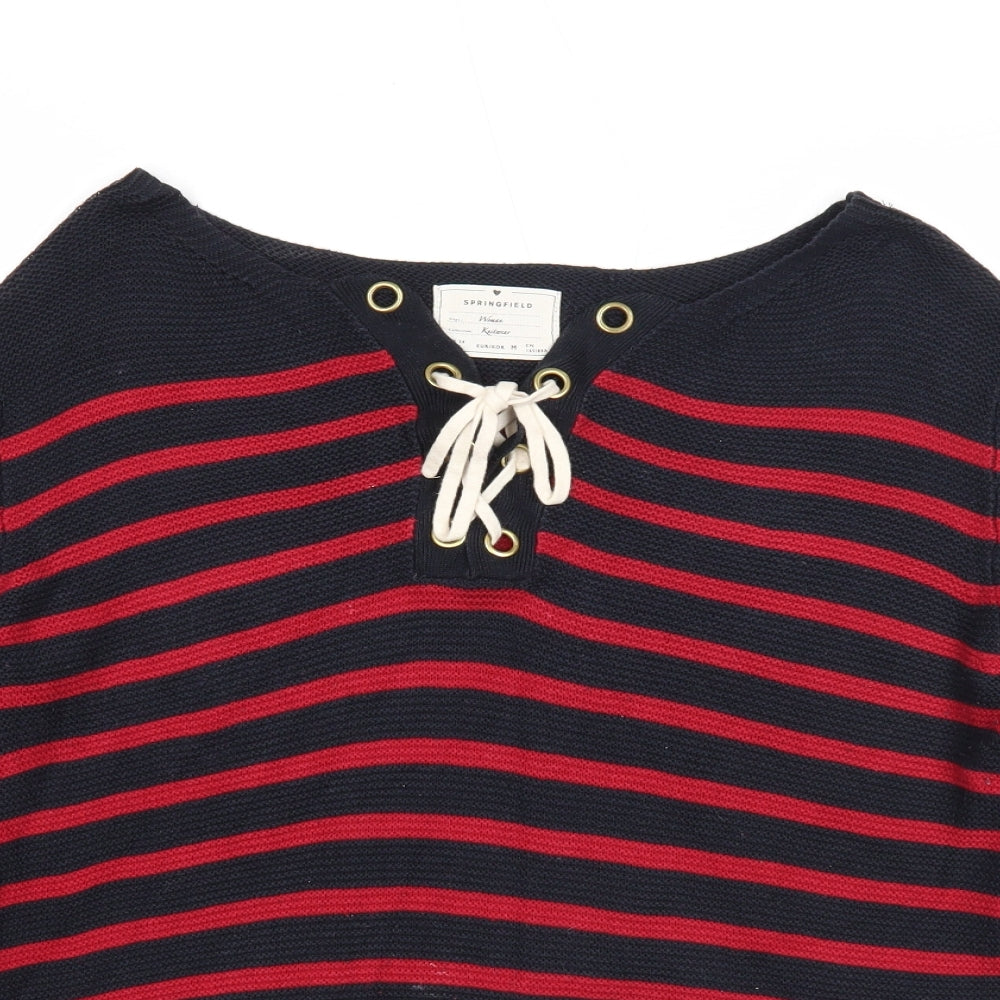 Springfield Womens Red Boat Neck Striped Acrylic Pullover Jumper Size M