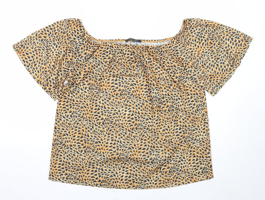 Love Tees Womens Orange Geometric Polyester Basic Blouse Size 18 Square Neck