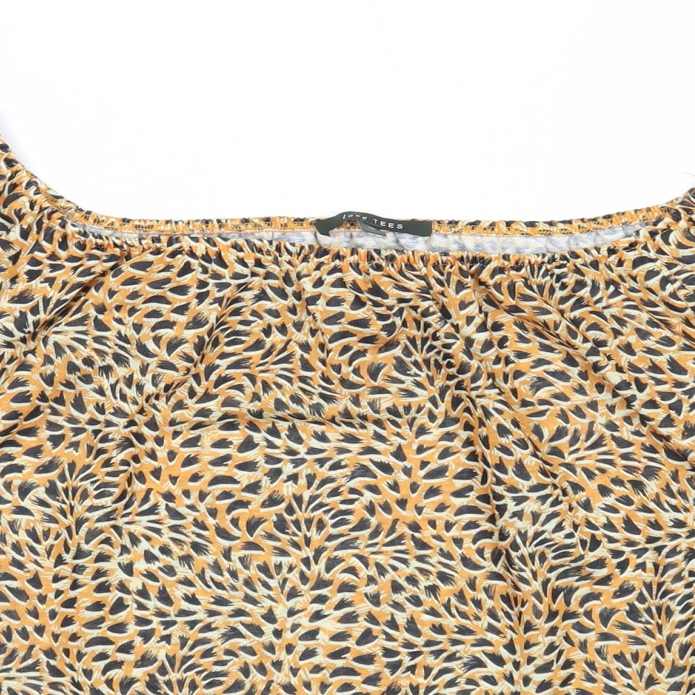 Love Tees Womens Orange Geometric Polyester Basic Blouse Size 18 Square Neck