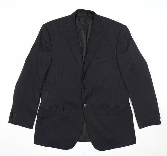 F&F Mens Black Striped Polyester Jacket Suit Jacket Size 44 Regular