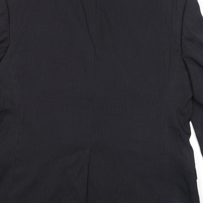F&F Mens Black Striped Polyester Jacket Suit Jacket Size 44 Regular