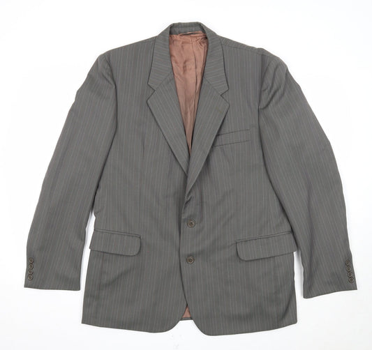 Preworn Mens Grey Striped Polyester Jacket Suit Jacket Size 42 Regular