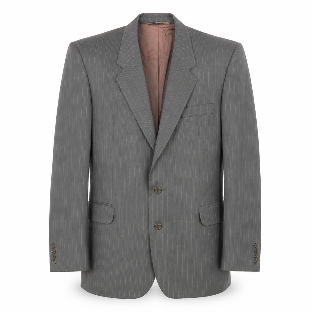 Preworn Mens Grey Striped Polyester Jacket Suit Jacket Size 42 Regular