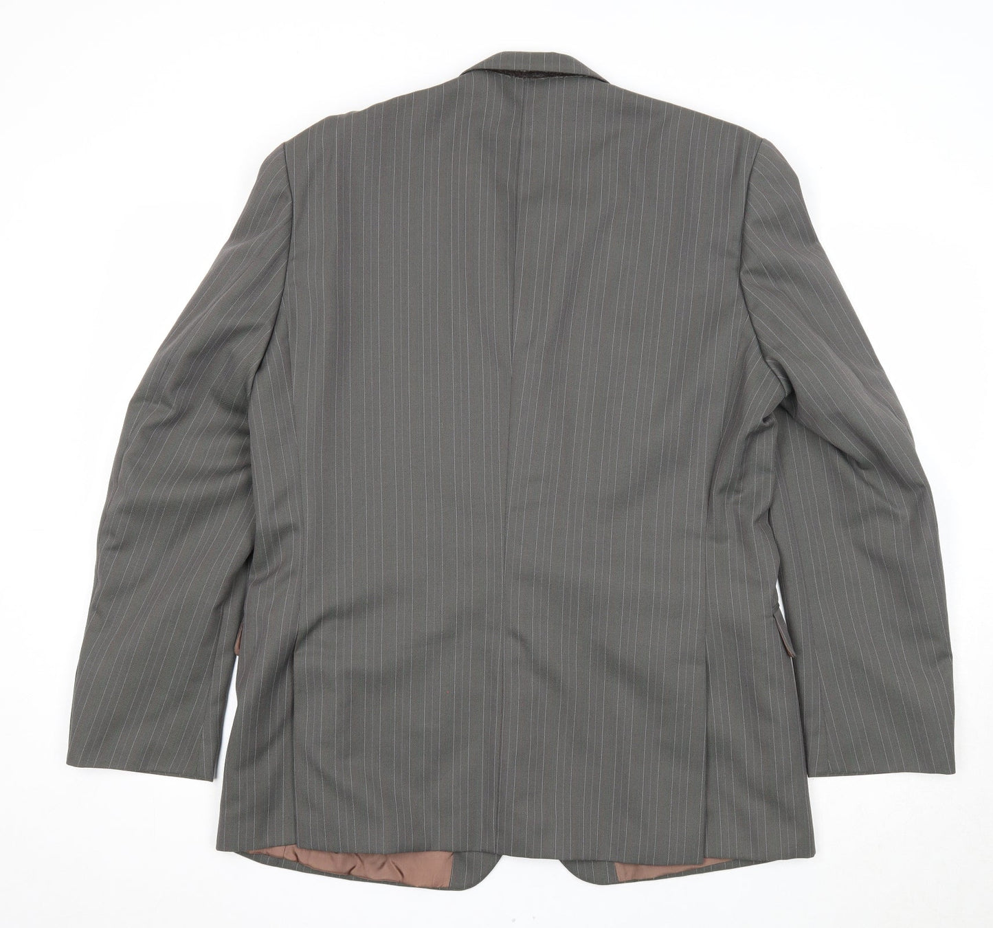 Preworn Mens Grey Striped Polyester Jacket Suit Jacket Size 42 Regular