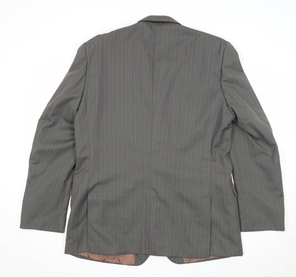 Preworn Mens Grey Striped Polyester Jacket Suit Jacket Size 42 Regular