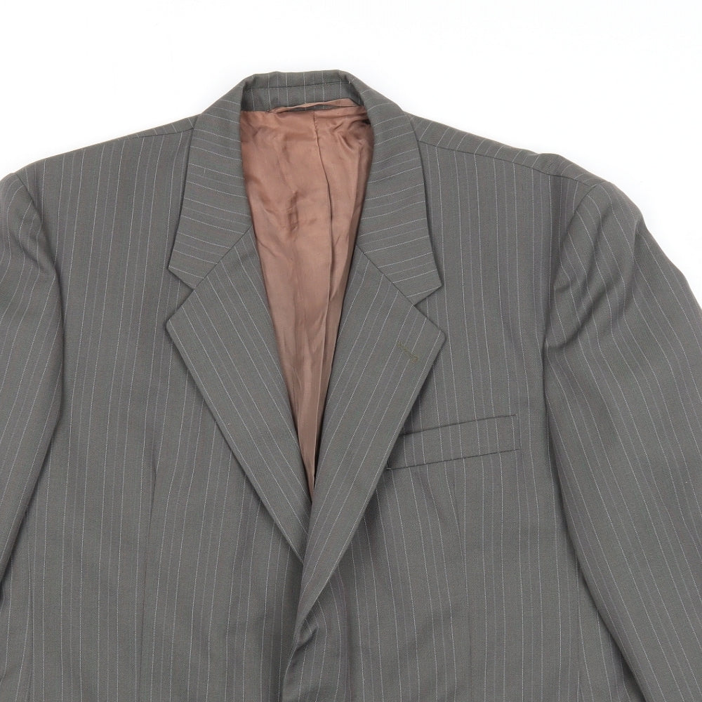Preworn Mens Grey Striped Polyester Jacket Suit Jacket Size 42 Regular