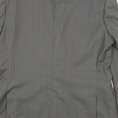 Preworn Mens Grey Striped Polyester Jacket Suit Jacket Size 42 Regular