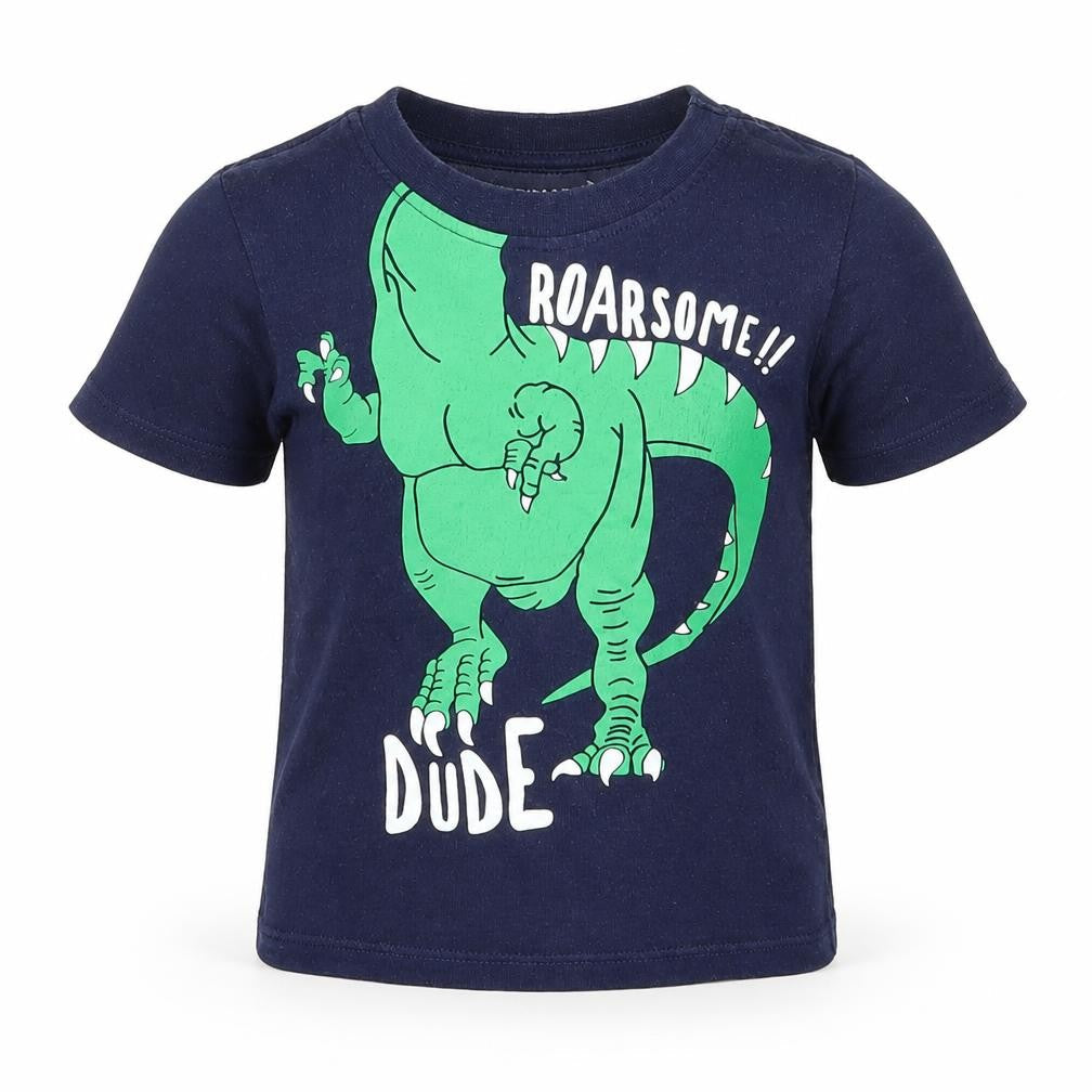 Primark Boys Blue Cotton Basic T-Shirt Size 12-18 Months Round Neck Pullover - Dinosaur