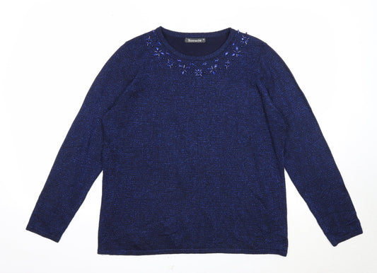 Bonmarché Womens Blue Roll Neck Acrylic Pullover Jumper Size M