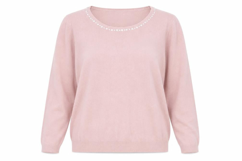 Marks & Spencer Womens Pink Boat Neck Acrylic Pullover Jumper Size 16 - Embellished Neckline
