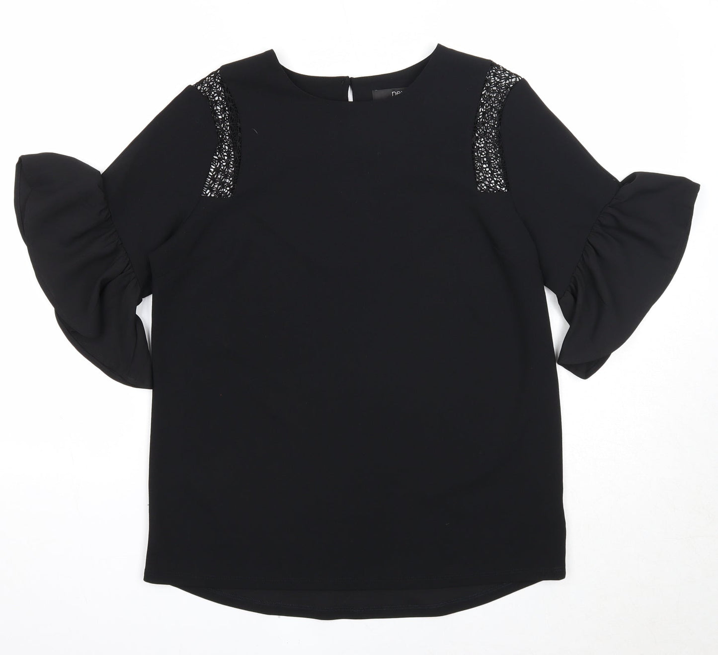 NEXT Womens Black Polyester Basic Blouse Size 8 Boat Neck - Crocheted Lace Detail