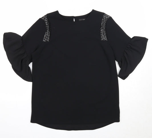 NEXT Womens Black Polyester Basic Blouse Size 8 Boat Neck - Crocheted Lace Detail