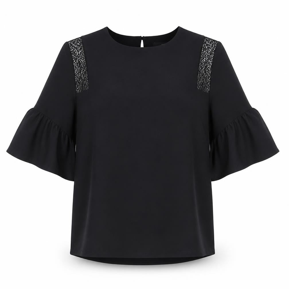 NEXT Womens Black Polyester Basic Blouse Size 8 Boat Neck - Crocheted Lace Detail