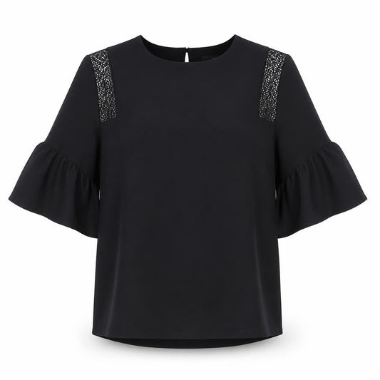 Next Womens Black Polyester Basic Blouse Size 8 Boat Neck - Crocheted Lace Detail