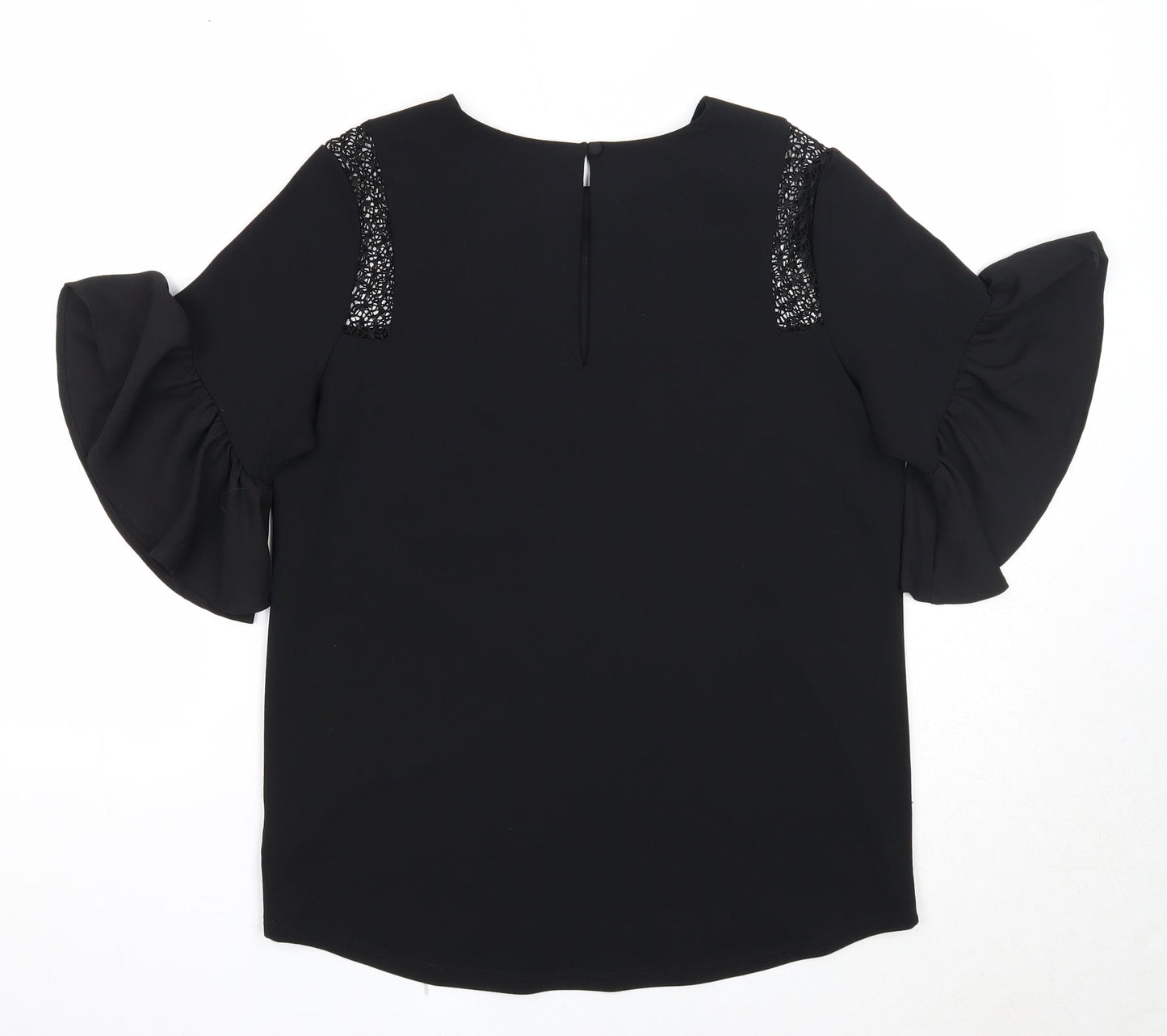 NEXT Womens Black Polyester Basic Blouse Size 8 Boat Neck - Crocheted Lace Detail
