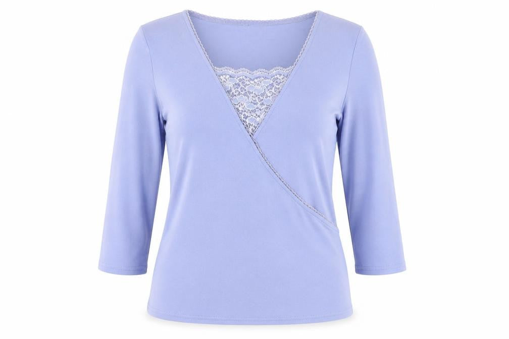 Berkertex Womens Blue Polyester Basic Blouse Size 12 Scoop Neck - Lace Detail