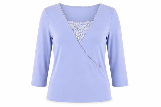 Berkertex Womens Blue Polyester Basic Blouse Size 12 Scoop Neck - Lace Detail
