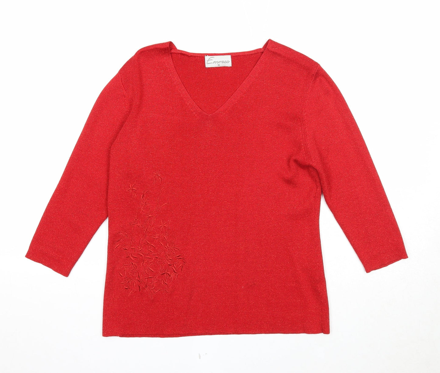 Emreco Womens Red V-Neck Cotton Pullover Jumper Size 10