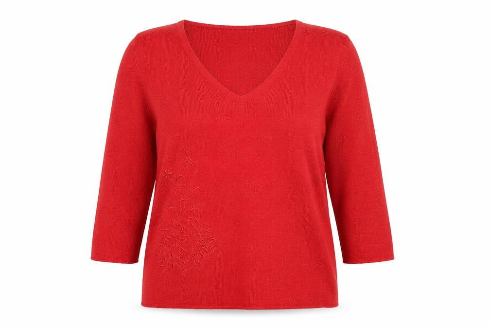 Emreco Womens Red V-Neck Cotton Pullover Jumper Size 10