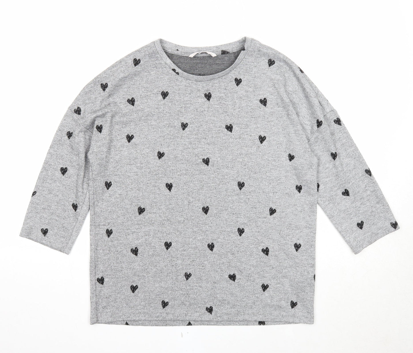 TU Womens Grey Boat Neck Geometric Polyester Pullover Jumper Size 12 - Heart Pattern