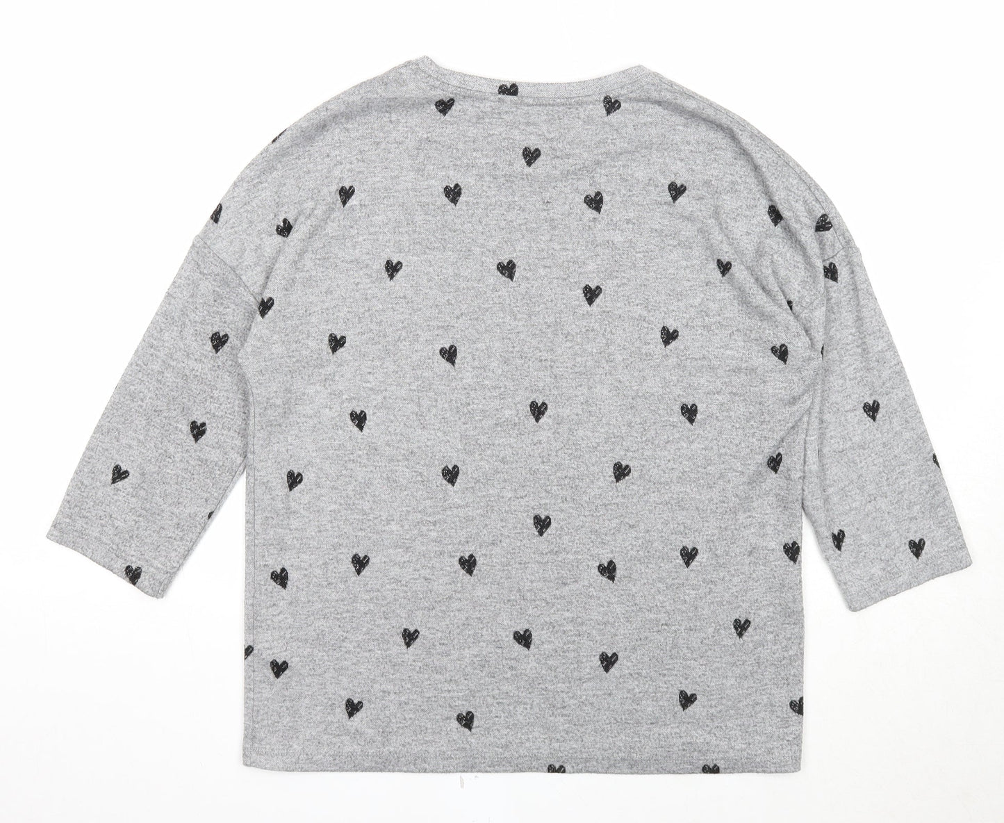 TU Womens Grey Boat Neck Geometric Polyester Pullover Jumper Size 12 - Heart Pattern
