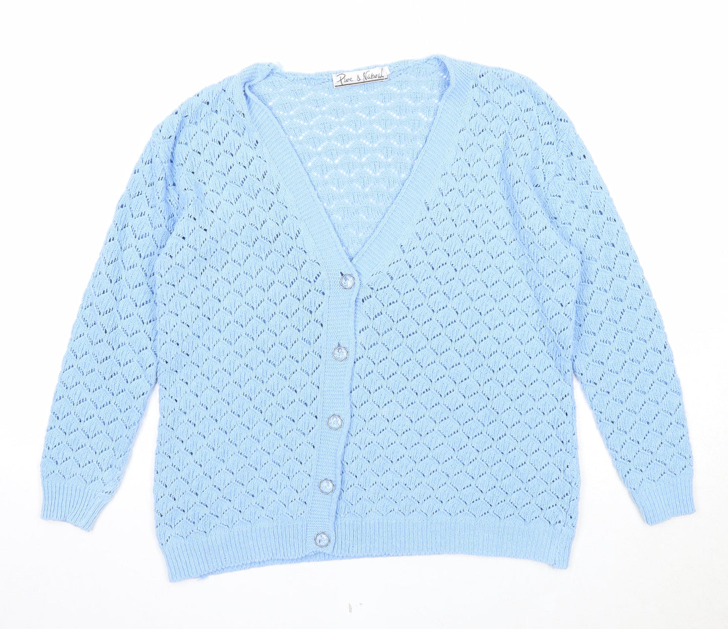 Pure and Natural Womens Blue V-Neck Acrylic Cardigan Jumper Size M