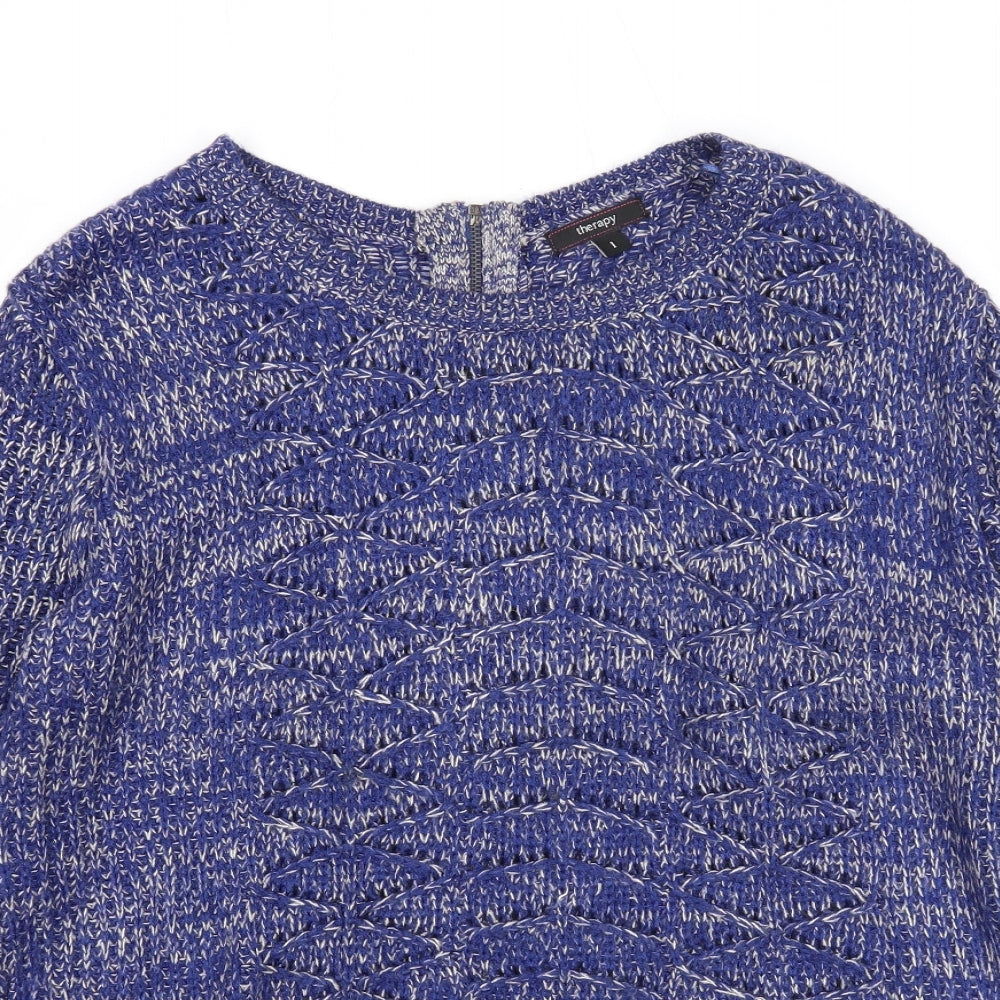 Therapy Womens Blue Boat Neck Acrylic Pullover Jumper Size L
