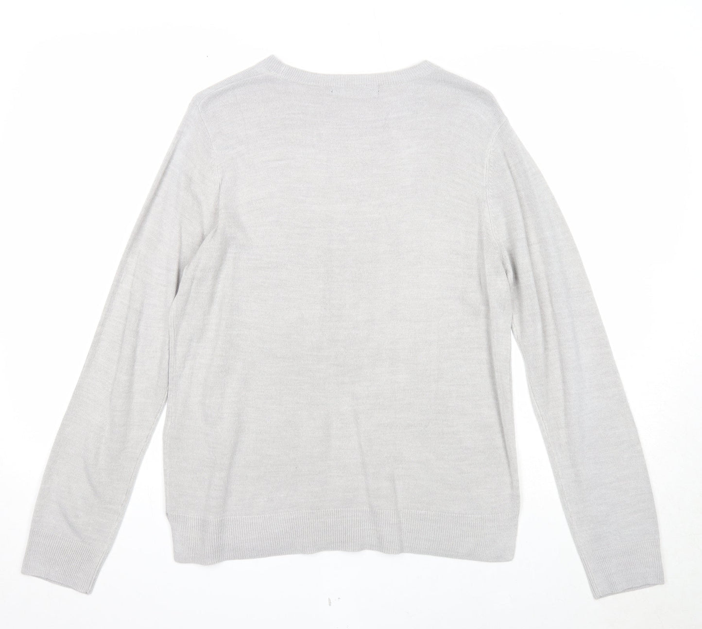 Marks and Spencer Womens Grey Boat Neck Acrylic Pullover Jumper Size 14