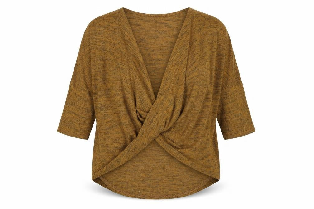 New Look Womens Yellow Polyester Jersey Blouse Size S V-Neck - Twist Front
