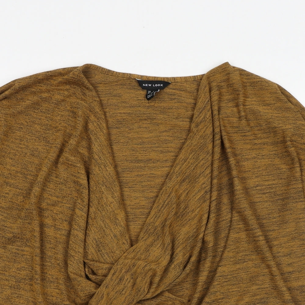 New Look Womens Yellow Polyester Jersey Blouse Size S V-Neck - Twist Front