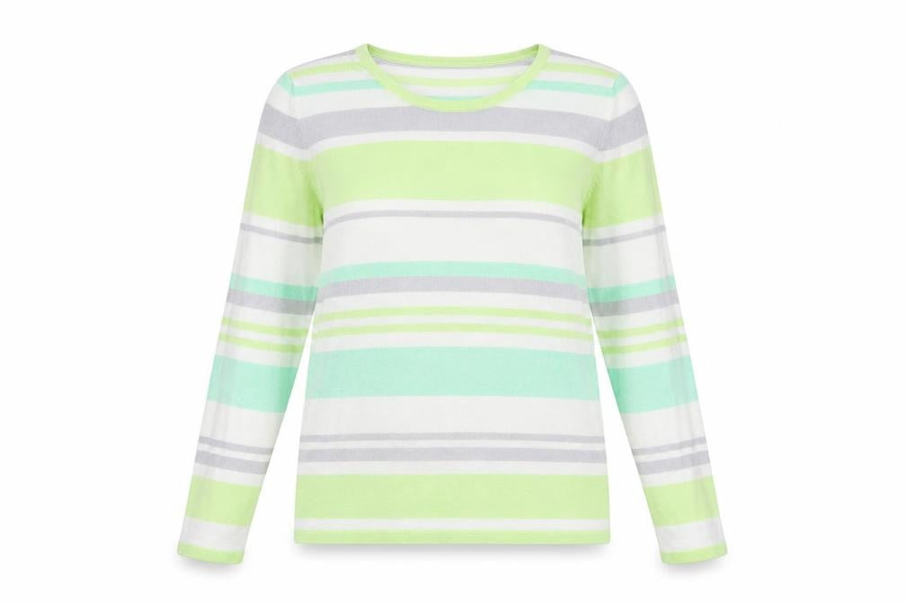 Marks & Spencer Womens Green Round Neck Striped Viscose Pullover Jumper Size 14