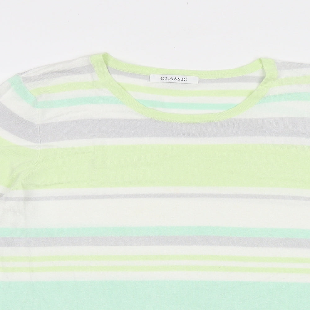 Marks and Spencer Womens Green Round Neck Striped Viscose Pullover Jumper Size 14