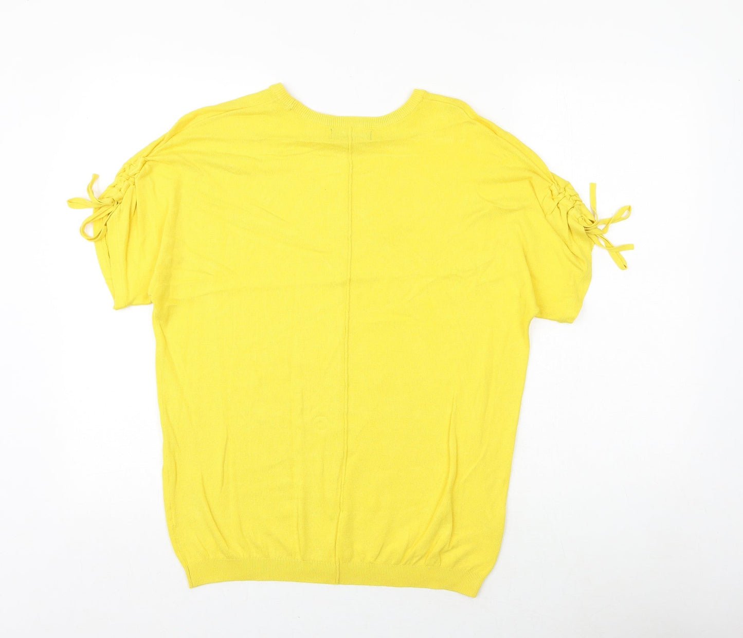 F&F Womens Yellow Round Neck Polyester Pullover Jumper Size 6 - Tie Sleeve Detail