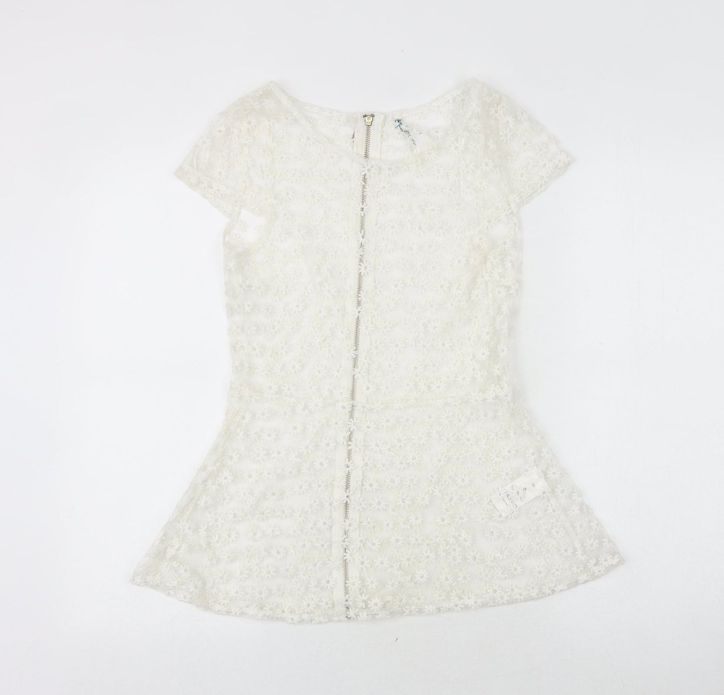 Preworn Womens White Polyester Basic Blouse Size S Boat Neck