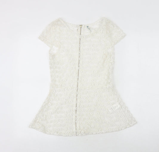 Preworn Womens White Polyester Basic Blouse Size S Boat Neck