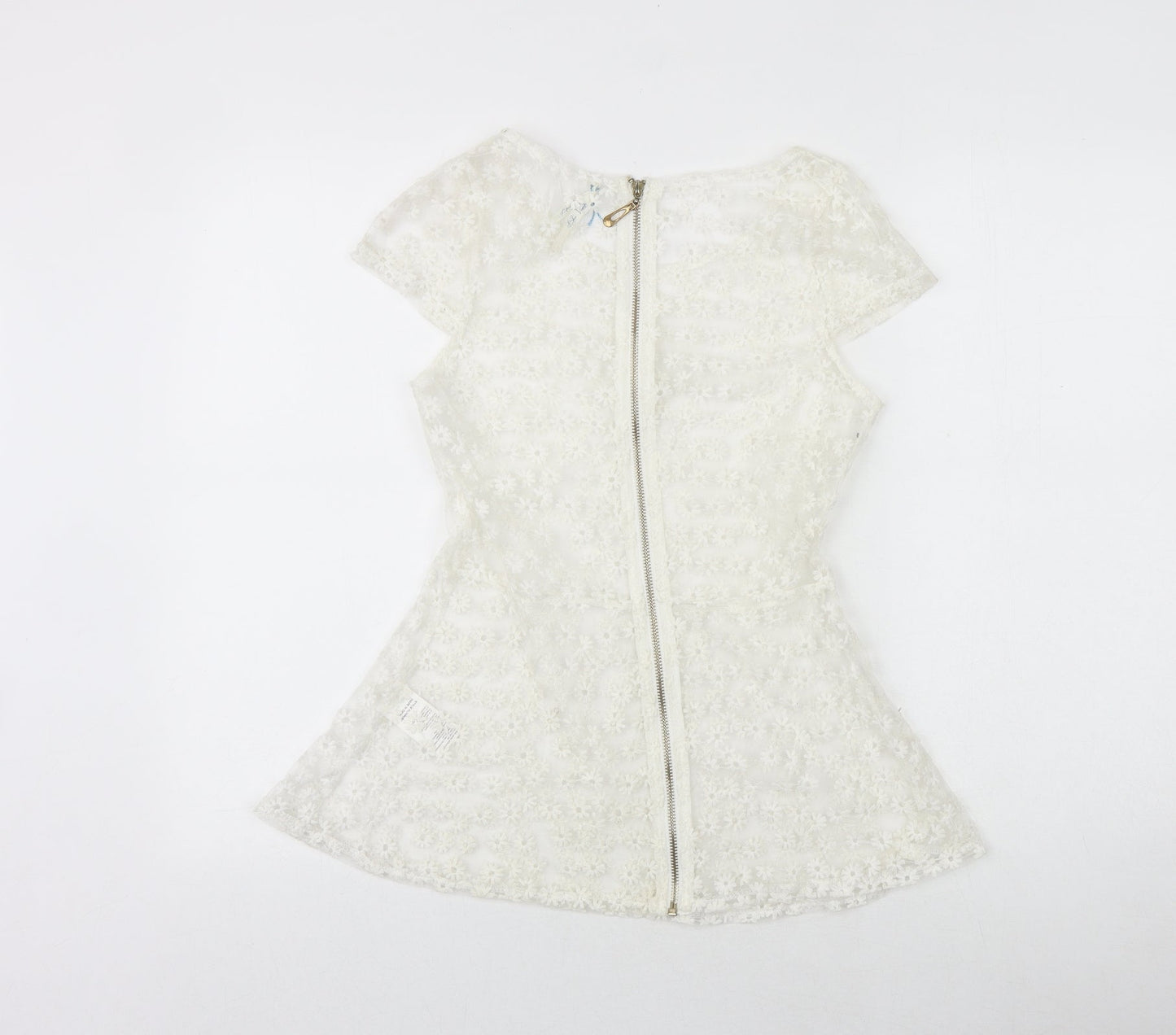 Preworn Womens White Polyester Basic Blouse Size S Boat Neck