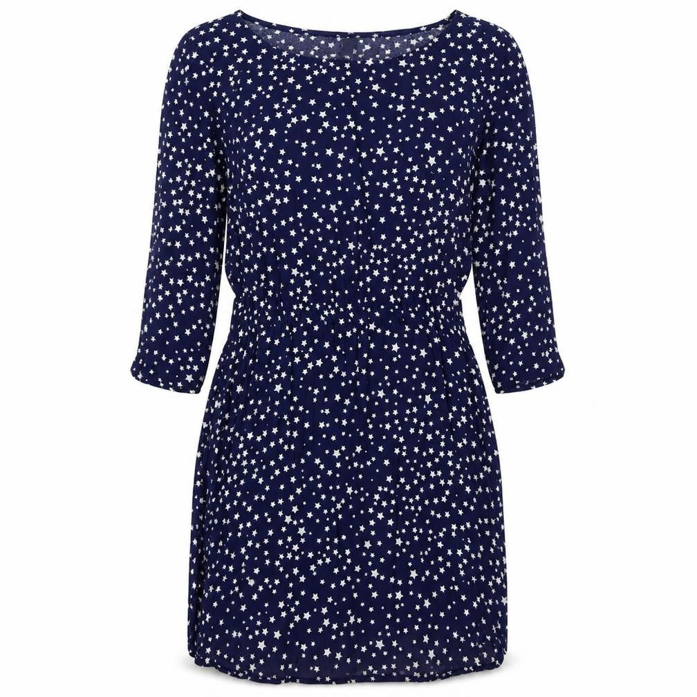 H&M Womens Blue Geometric Viscose A-Line Size 8 Round Neck Pullover - Star Pattern