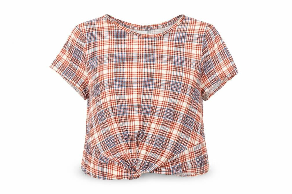 H&M Womens Multicoloured Plaid 100% Cotton Basic Blouse Size M Round Neck - Twist Detail