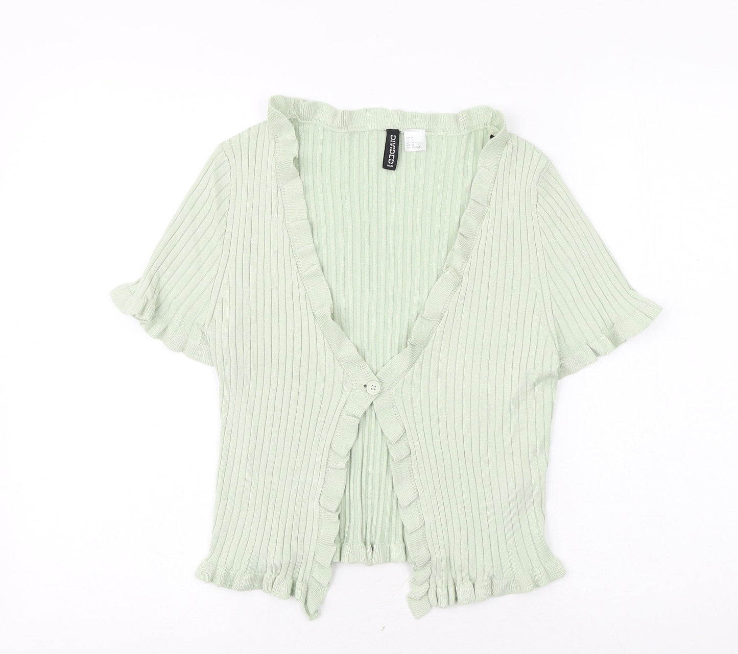 H&M Womens Green V-Neck Acrylic Cardigan Jumper Size M