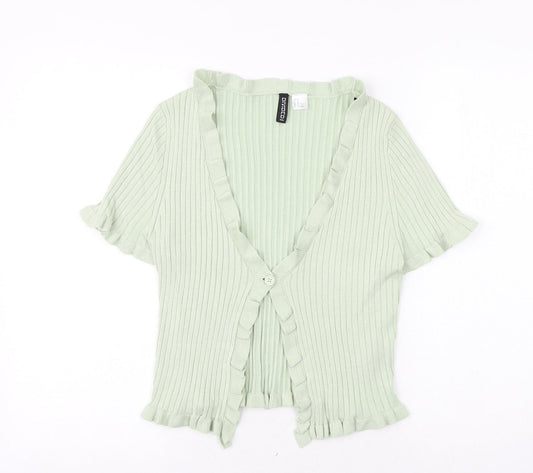 H&M Womens Green V-Neck Acrylic Cardigan Jumper Size M
