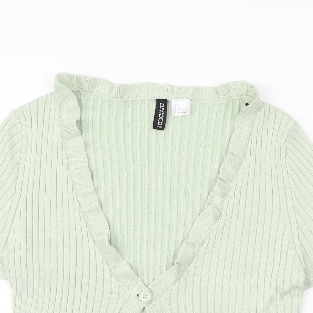 H&M Womens Green V-Neck Acrylic Cardigan Jumper Size M