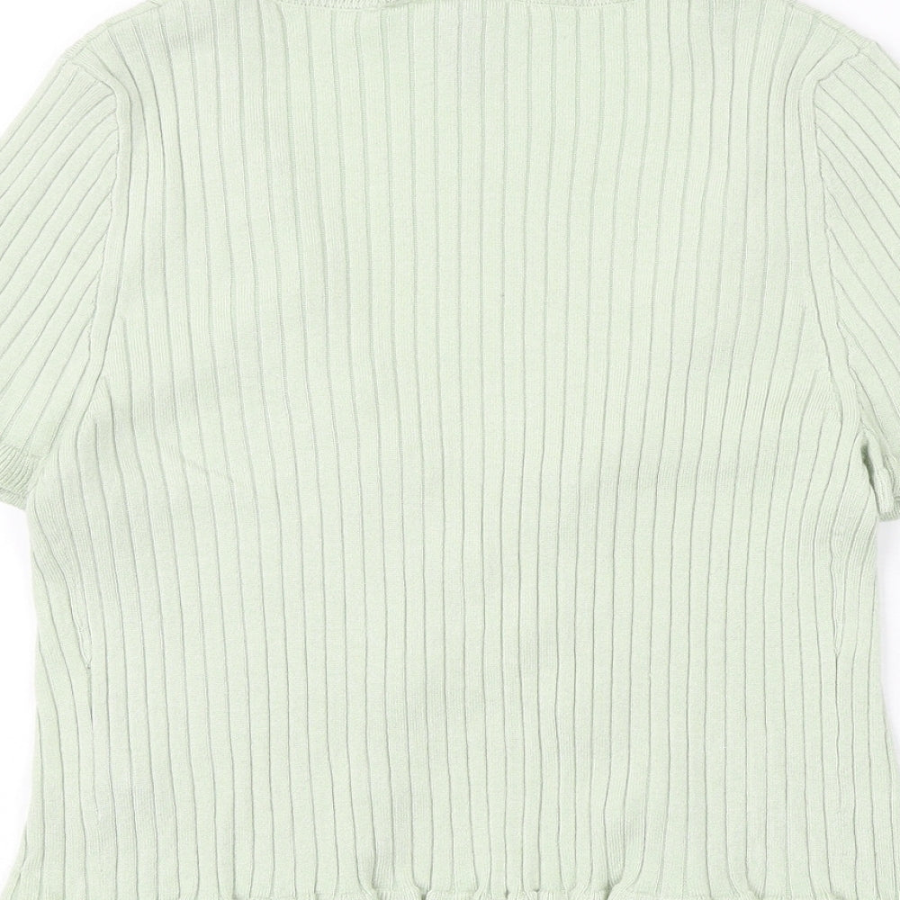 H&M Womens Green V-Neck Acrylic Cardigan Jumper Size M