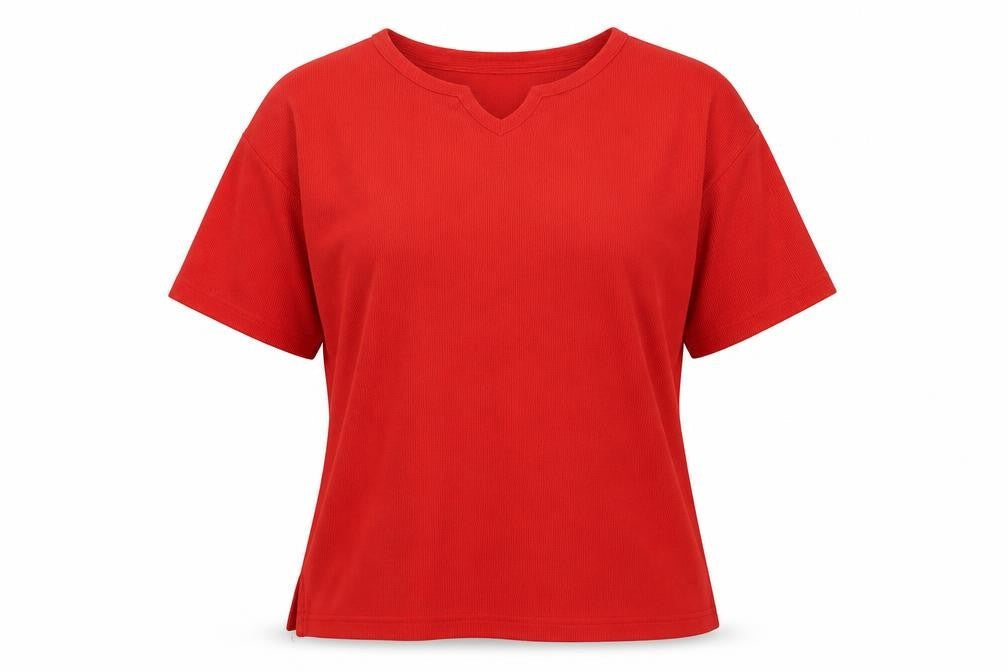 Paramour Womens Red Cotton Basic T-Shirt Size S V-Neck - Size S-M