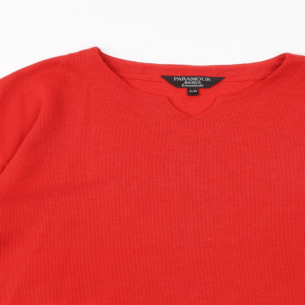 Paramour Womens Red Cotton Basic T-Shirt Size S V-Neck - Size S-M